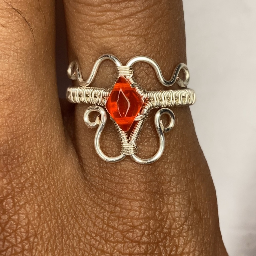 Elegant Silver and Orange Gem Ring
